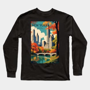 Manhattan New York Travel Poster Long Sleeve T-Shirt